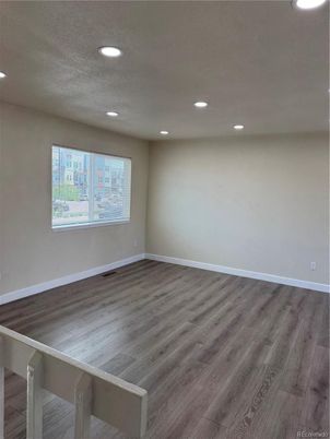 Empty room, Interior, Recessed Lighting, Wood Texture Flooring