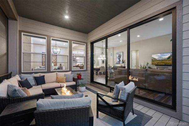 Dining room, Fireplace, Interior, Living room, Pendant Lights, Recessed Lighting, Wood Texture Flooring