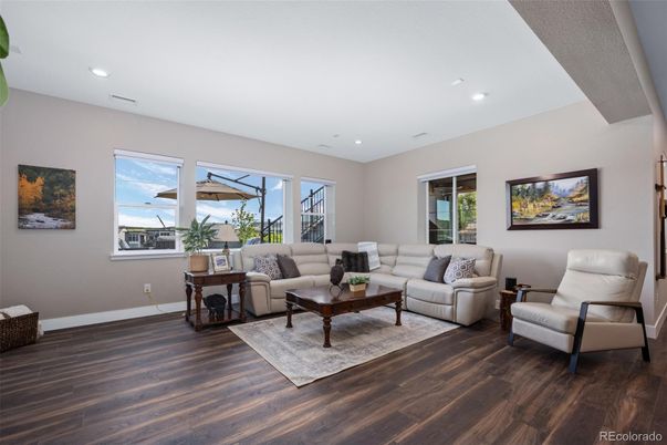 Interior, Living room, Recessed Lighting, Wood Texture Flooring
