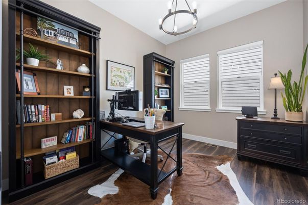 Home Office, Interior, Pendant Lights, Wood Texture Flooring