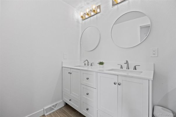 Bathroom, Dual Sink Vanities, Interior, Wood Texture Flooring