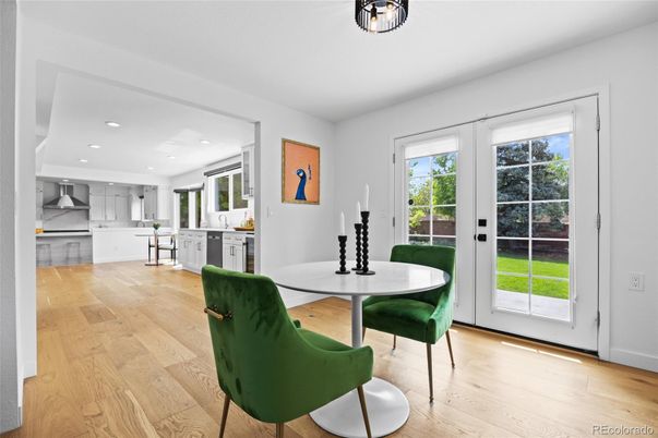 Dining room, Interior, Kitchen, Recessed Lighting, Wood Texture Flooring