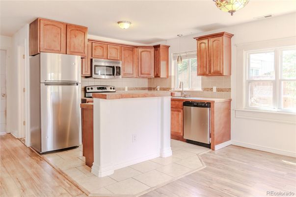 Interior, Kitchen, Stainless Steel Appliances, Wood Texture Flooring
