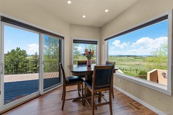 Dining room, Interior, Recessed Lighting, Wood Texture Flooring
