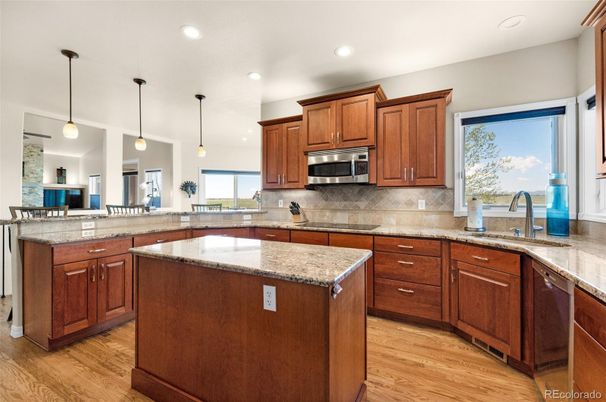 Interior, Kitchen, Pendant Lights, Recessed Lighting, Wood Texture Flooring