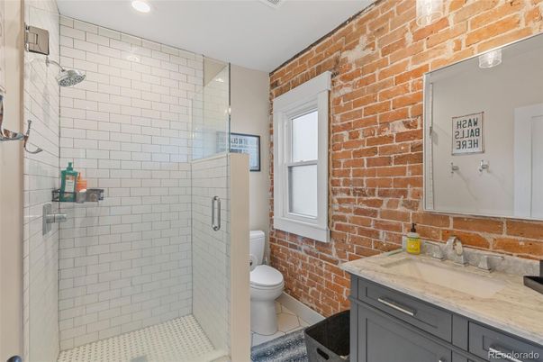 Bathroom, Glass Shower, Interior, Recessed Lighting, Stone Walls