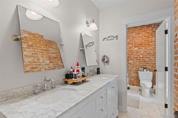 Bathroom, Dual Sink Vanities, Interior, Stone Walls