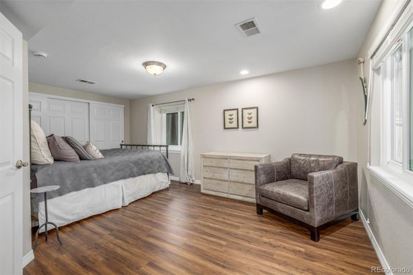 Bedroom, Interior, Recessed Lighting, Wood Texture Flooring