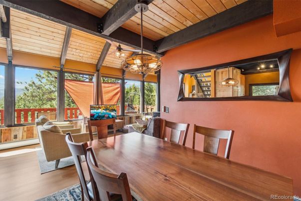 Chandelier, Dining room, Interior, Wooden Beams, Wooden Ceilings, Wood Texture Flooring