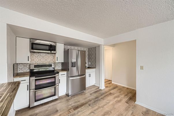 Interior, Kitchen, Stainless Steel Appliances, Wood Texture Flooring