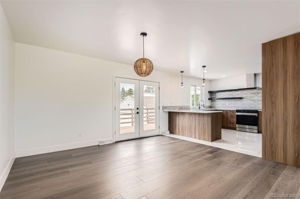 Interior, Kitchen, Pendant Lights, Recessed Lighting, Wood Texture Flooring