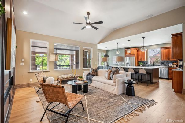 Interior, Kitchen, Living room, Pendant Lights, Recessed Lighting, Stainless Steel Appliances, Wood Texture Flooring