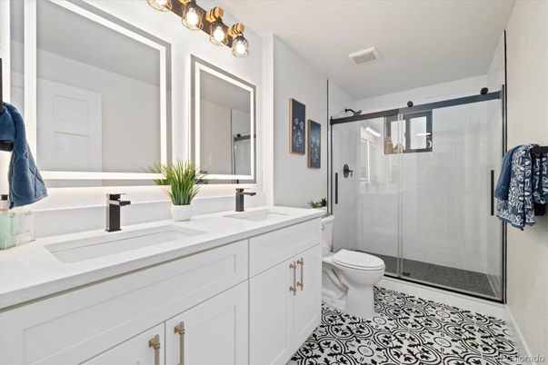 Bathroom, Dual Sink Vanities, Glass Shower, Interior