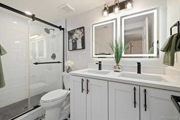 Bathroom, Dual Sink Vanities, Glass Shower, Interior