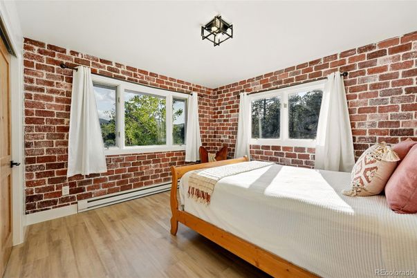 Bedroom, Interior, Stone Walls, Wood Texture Flooring