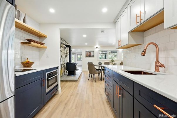 Dining room, Interior, Kitchen, Recessed Lighting, Wood Texture Flooring