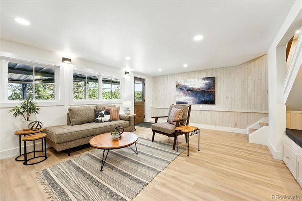 Interior, Living room, Recessed Lighting, Wood Texture Flooring