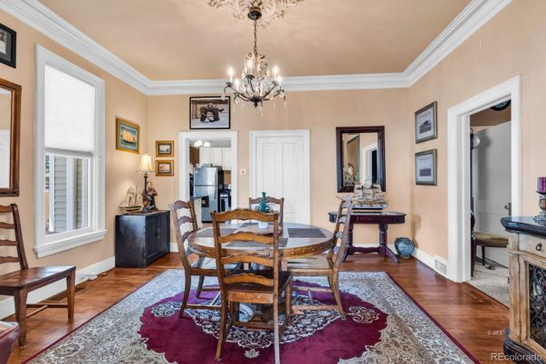 Chandelier, Dining room, Interior, Wood Texture Flooring