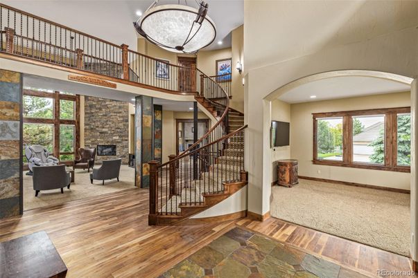 Interior, Living room, Recessed Lighting, Stone Walls, Wood Texture Flooring