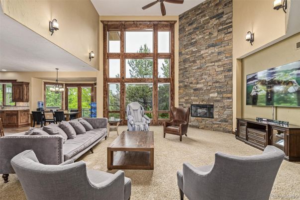 Dining room, Interior, Living room, Pendant Lights, Stone Walls