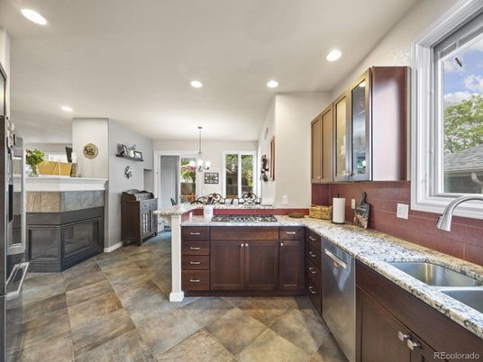 Dining room, Fireplace, Interior, Kitchen, Pendant Lights, Recessed Lighting