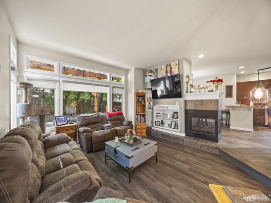 Fireplace, Interior, Living room, Pendant Lights, Recessed Lighting, Wood Texture Flooring