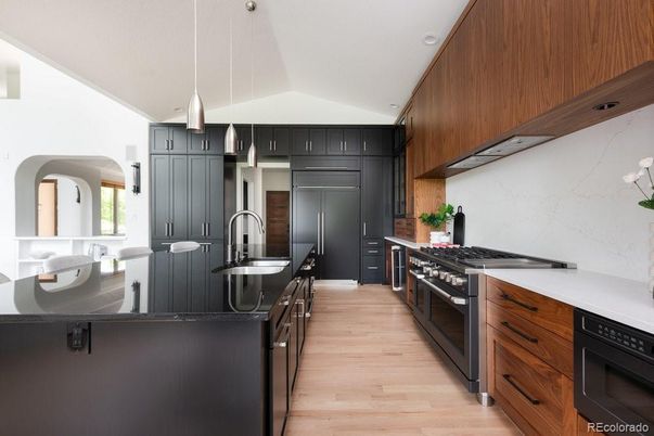 Interior, Kitchen, Pendant Lights, Recessed Lighting, Wood Texture Flooring