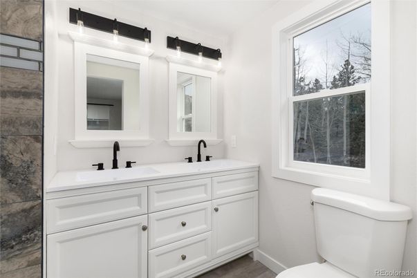 Bathroom, Dual Sink Vanities, Interior, Wood Texture Flooring