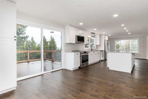 Interior, Kitchen, Pendant Lights, Recessed Lighting, Wood Texture Flooring