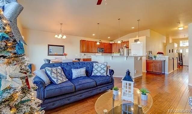 Dining room, Interior, Kitchen, Living room, Pendant Lights, Recessed Lighting, Wood Texture Flooring