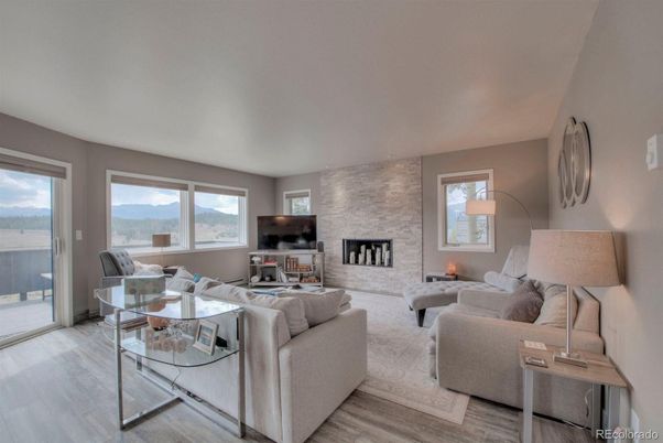 Fireplace, Interior, Living room, Stone Walls, Wood Texture Flooring