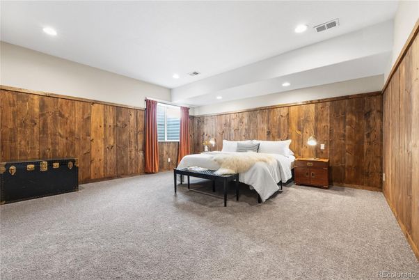 Bedroom, Interior, Recessed Lighting, Wooden Walls
