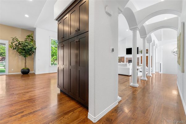 Fireplace, Interior, Recessed Lighting, Wood Texture Flooring