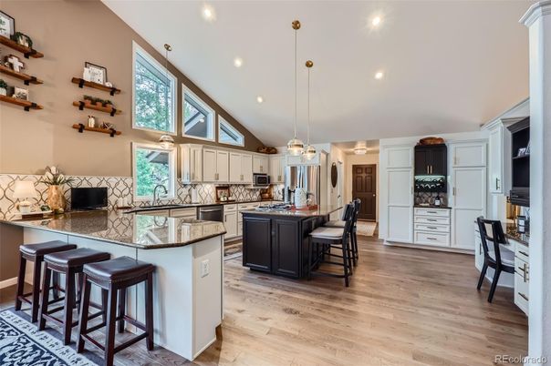 Interior, Kitchen, Pendant Lights, Recessed Lighting, Wood Texture Flooring