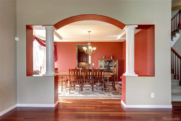 Chandelier, Dining room, Interior, Wood Texture Flooring