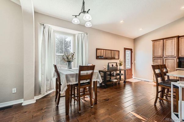 Dining room, Interior, Recessed Lighting, Wood Texture Flooring