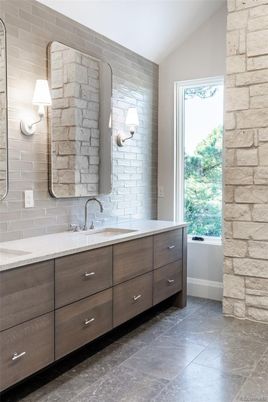 Bathroom, Dual Sink Vanities, Interior, Stone Walls