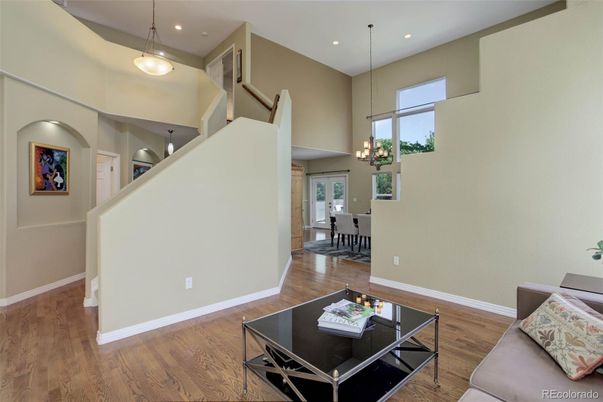 Dining room, Interior, Living room, Pendant Lights, Recessed Lighting, Wood Texture Flooring