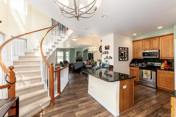 Chandelier, Dining room, Interior, Kitchen, Recessed Lighting, Wood Texture Flooring
