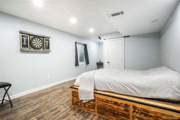 Bedroom, Interior, Recessed Lighting, Wood Texture Flooring