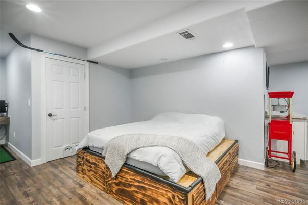 Bedroom, Interior, Recessed Lighting, Wood Texture Flooring