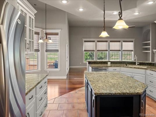 Interior, Kitchen, Pendant Lights, Recessed Lighting, Wood Texture Flooring