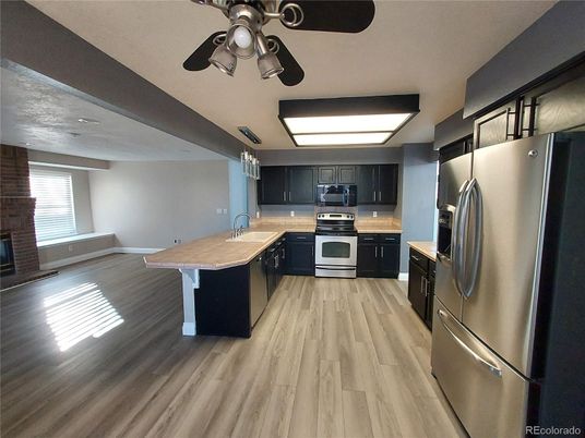 Interior, Kitchen, Stainless Steel Appliances, Wood Texture Flooring