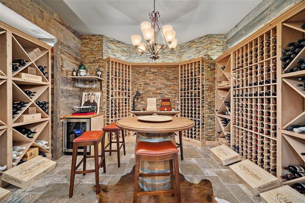 Chandelier, Interior, Stone Walls, Wine Storage