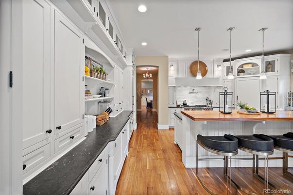 Interior, Kitchen, Pendant Lights, Recessed Lighting, Wood Texture Flooring