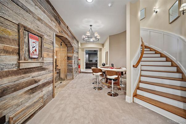 Chandelier, Dining room, Interior, Recessed Lighting, Wooden Walls