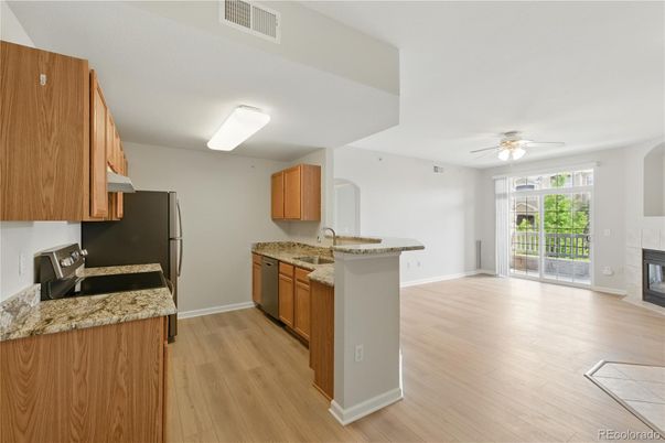 Fireplace, Interior, Kitchen, Wood Texture Flooring