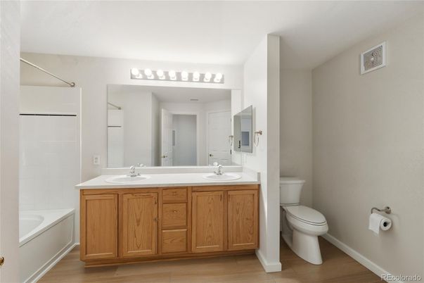 Bathroom, Dual Sink Vanities, Interior, Wood Texture Flooring
