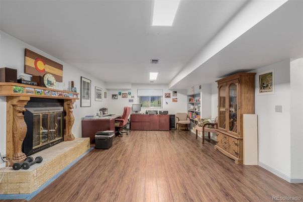 Fireplace, Home Office, Interior, Wood Texture Flooring