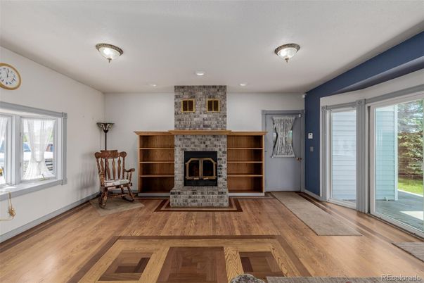 Fireplace, Interior, Recessed Lighting, Wood Texture Flooring